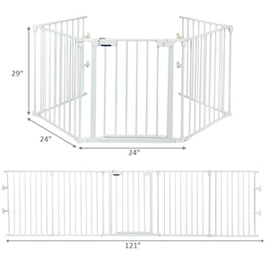 115 Inch Length 5 Panel Adjustable Wide Fireplace Fence-Black