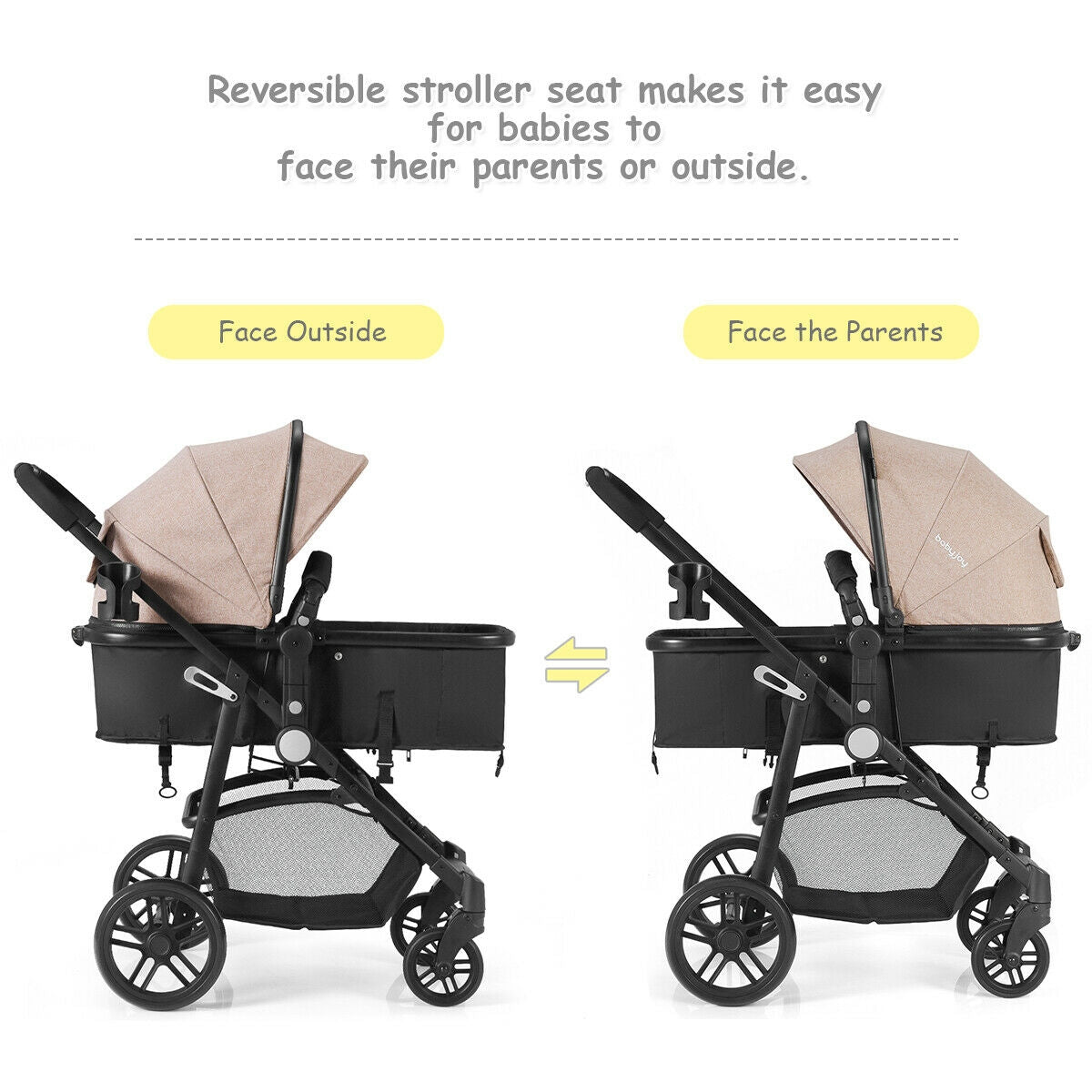 2-in-1 Foldable Pushchair Newborn Infant Baby Stroller-Black