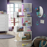 5 Cubes Ladder Shelf Corner Bookshelf Display Rack Bookcase-Gray