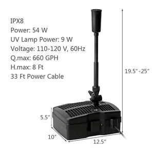 All-in-One 660 GPH Pond Filter Pump with Sterilizer and Fountain Jet by DirectDeals