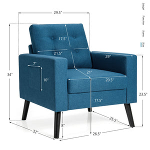 Mid-Century Upholstered Armchair Club Chair with Rubber Wood Legs-Gray