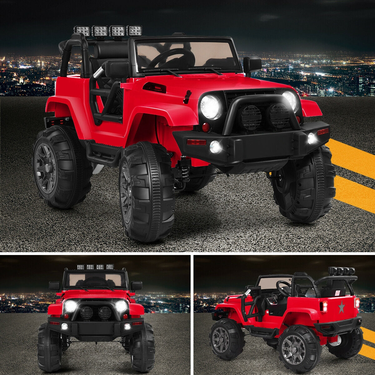 12V Kids Remote Control Riding Truck Car with LED Lights-Black