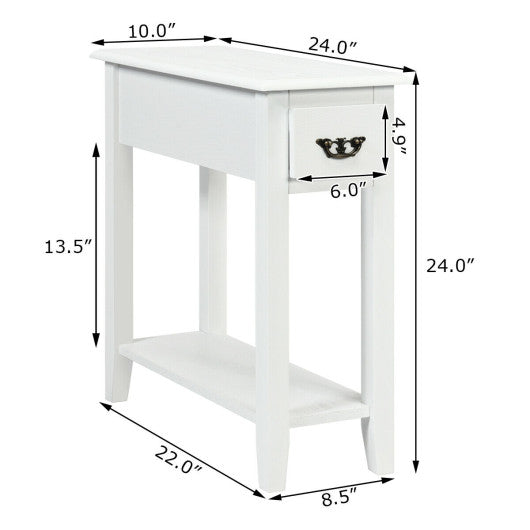 2 Pieces 2 Tier Sofa Side End Table with Drawer and Open Shelf-White