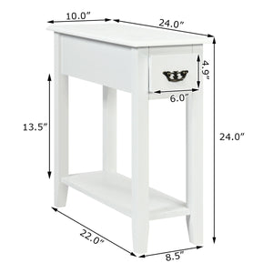 2 Pieces 2 Tier Sofa Side End Table with Drawer and Open Shelf-White
