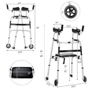 Height Adjustable Rollator Walker With Seat and Armrest Pad