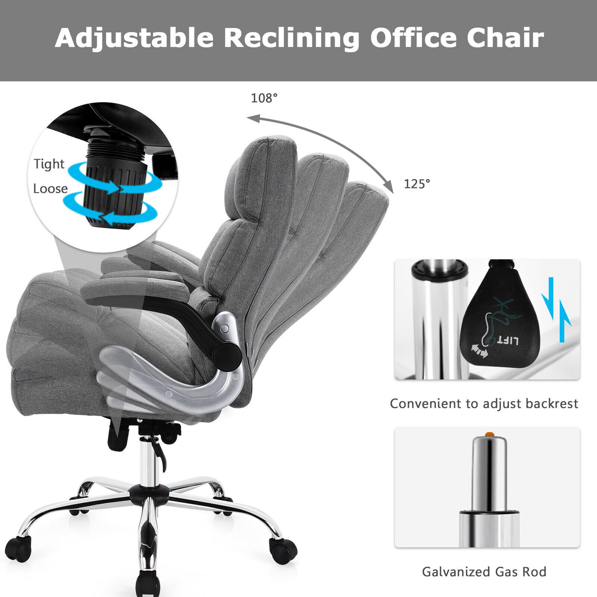 Adjustable Swivel Office Chair with High Back and Flip-up Arm for Home and Office-Beige