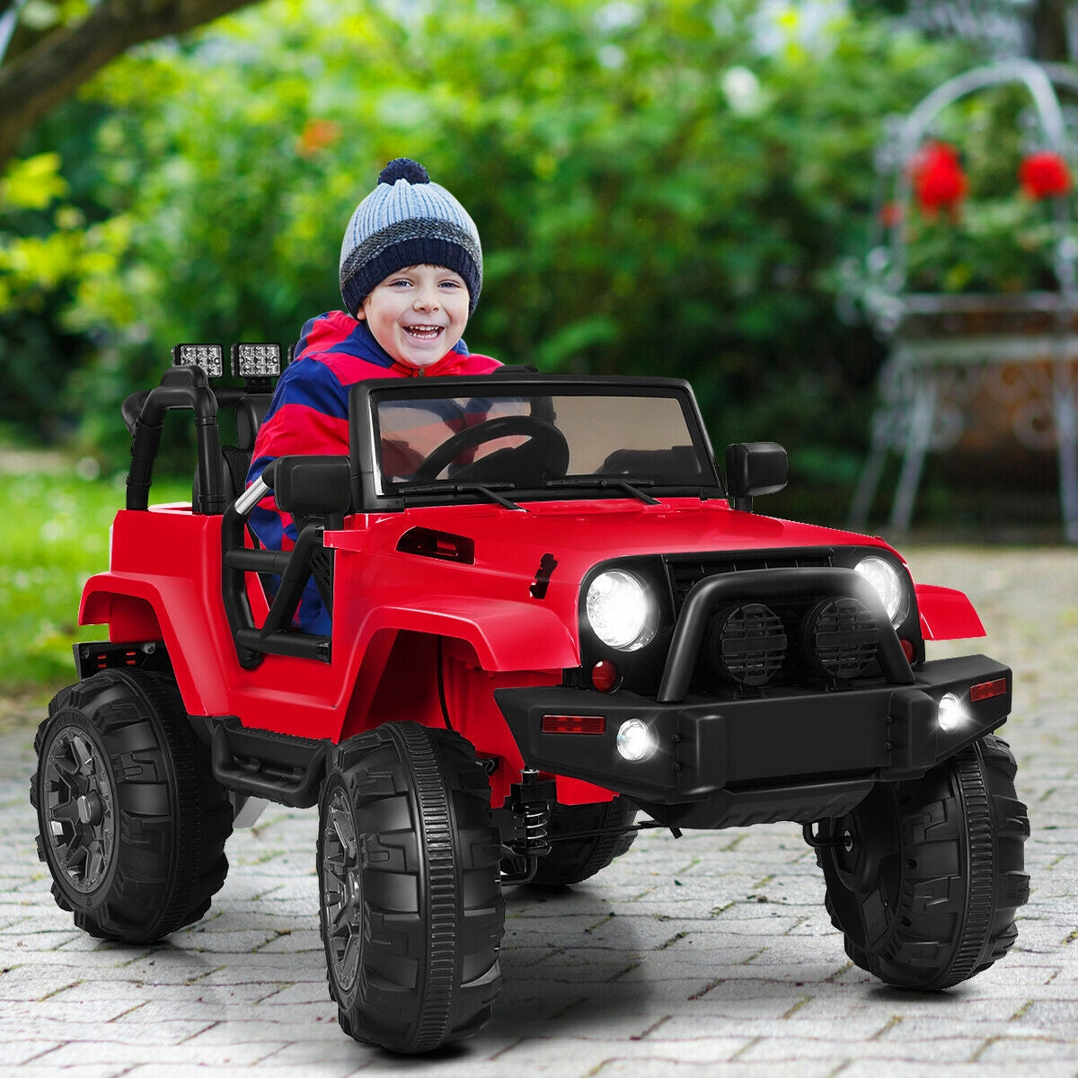 12V Kids Remote Control Riding Truck Car with LED Lights-Black