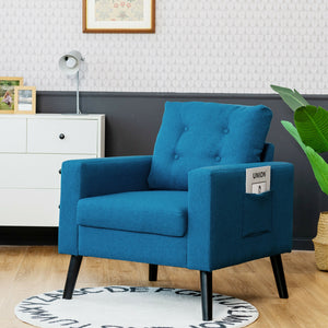 Mid-Century Upholstered Armchair Club Chair with Rubber Wood Legs-Gray