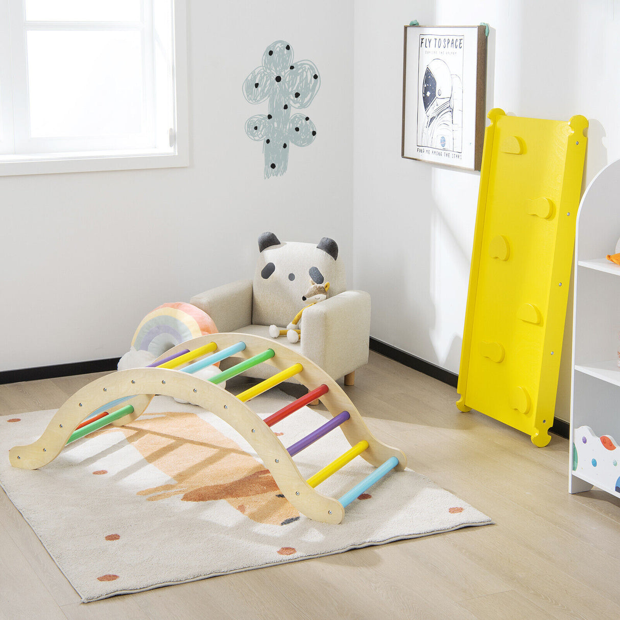 3-in-1 Kids Wooden Arch Triangle Rocker Climber Set with Ramp and Mat