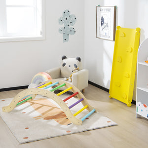 3-in-1 Kids Wooden Arch Triangle Rocker Climber Set with Ramp and Mat