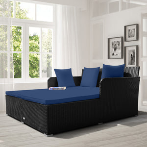 Spacious Outdoor Rattan Daybed with Upholstered Cushions and Pillows-Red