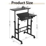 Mobile Standing up Desk Adjustable Computer Desk Tilting Workstation-Walnut
