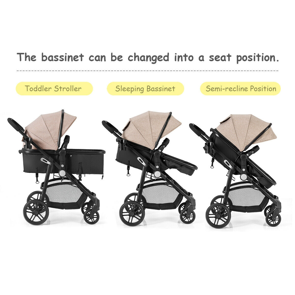 2-in-1 Foldable Pushchair Newborn Infant Baby Stroller-Black