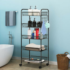 5 Tier Mesh Rolling File Utility Cart Storage Basket-Black
