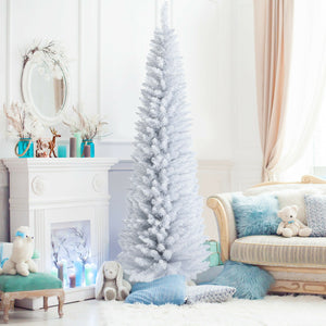 7 Feet Unlit Artificial Slim Christmas Pencil Tree with Metal Stand-7 ft