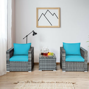 3 Pcs Patio Rattan Furniture Bistro Sofa Set with Cushioned-Gray