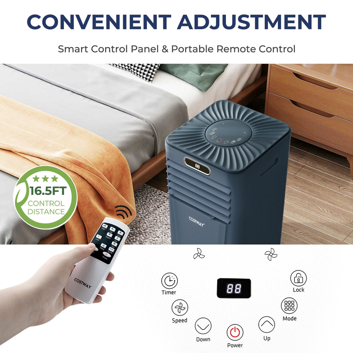 8000BTU 3-in-1 Portable Air Conditioner with Remote Control-White