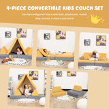 4-Piece Convertible Kids Couch Set with 2 Folding Mats-Blue