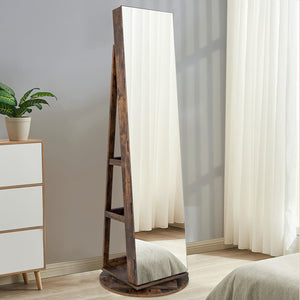 360 ° Rotating Mirrored Jewelry Cabinet Armoire 3 Color LED Modes Lockable-White
