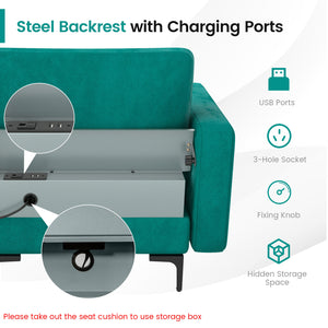 Modular L-shaped 4-Seat Sectional Sofa with Reversible Chaise and 2 USB Socket-Teal