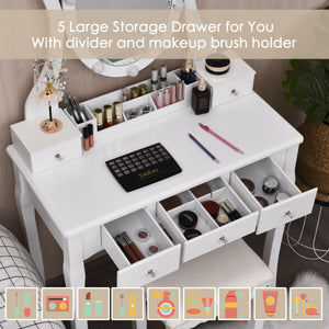 10 Dimmable Lights Vanity Table Set with Lighted Mirror and Cushioned Stool-Black