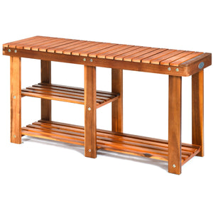 3-Tier Freestanding Wooden Shoe Organizer with Seat
