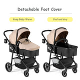 2-in-1 Foldable Pushchair Newborn Infant Baby Stroller-Black