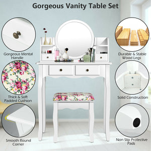 Makeup Vanity Table Set Girls Dressing Table with Drawers Oval Mirror-Black