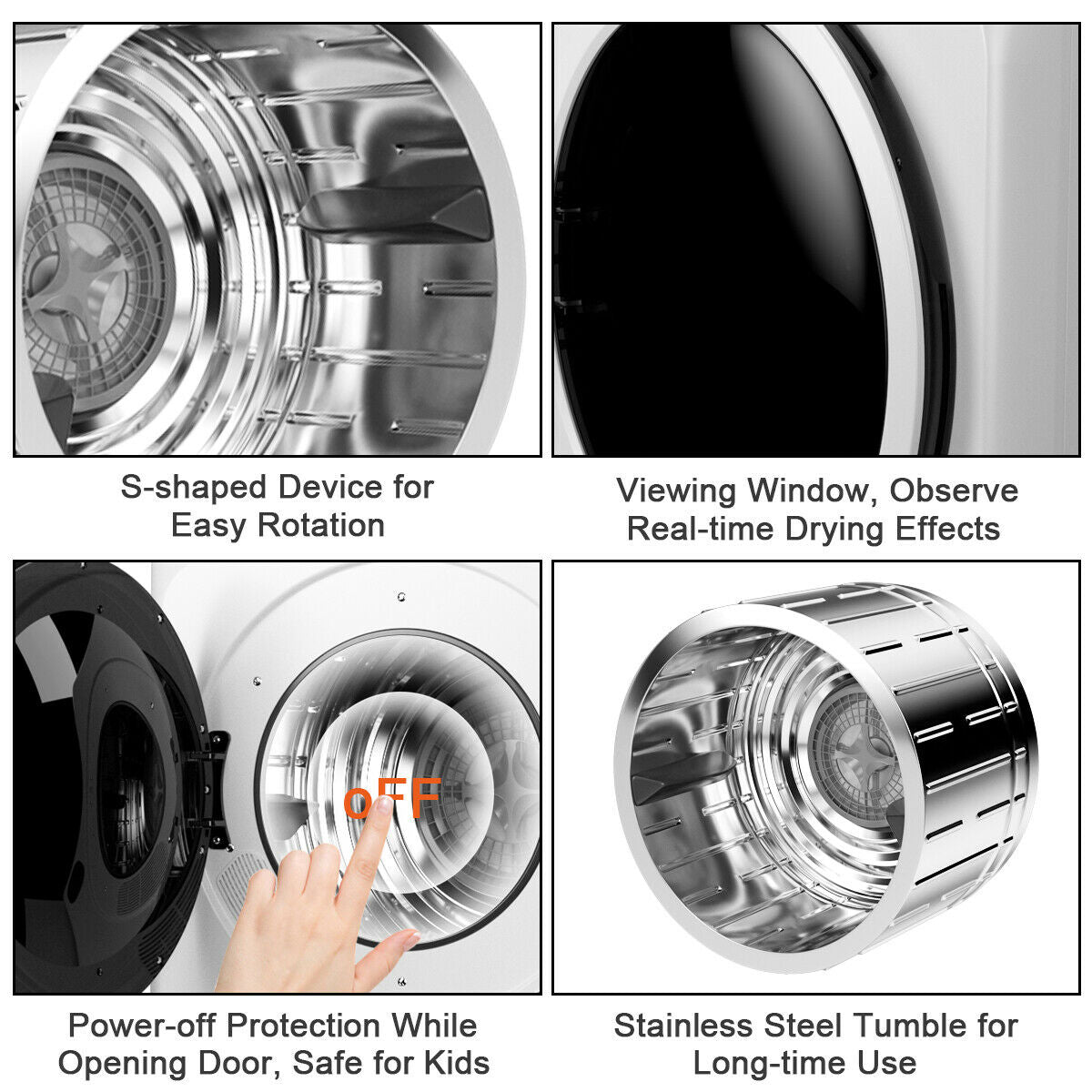 1700W Electric Dryer Portable Tumble Dryer with Steel Tub