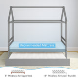 Kids Platform Bed Frame with Roof for Bedroom-Gray
