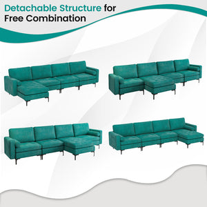 Modular L-shaped 4-Seat Sectional Sofa with Reversible Chaise and 2 USB Socket-Teal
