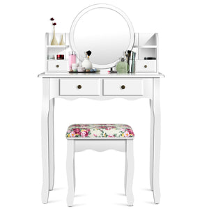 Makeup Vanity Table Set Girls Dressing Table with Drawers Oval Mirror-Black