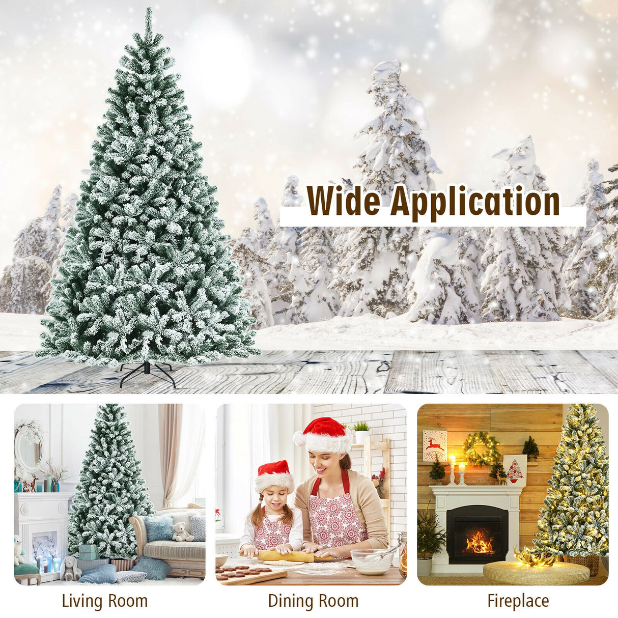 6 Feet Pre-lit Snow Flocked Hinged Christmas Tree with 928 Tips and Metal Stand-6 ft