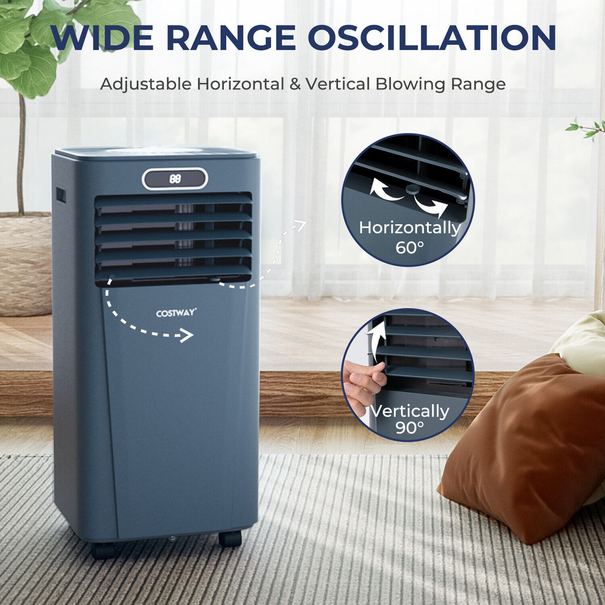 8000BTU 3-in-1 Portable Air Conditioner with Remote Control-White