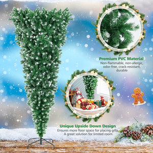 7.5 Feet Pre-Lit Snowy Upside Down Christmas Tree 1100 Tips