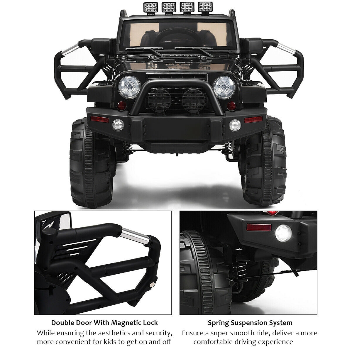 12V Kids Remote Control Riding Truck Car with LED Lights-Black