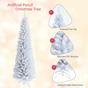 7 Feet Unlit Artificial Slim Christmas Pencil Tree with Metal Stand-7 ft