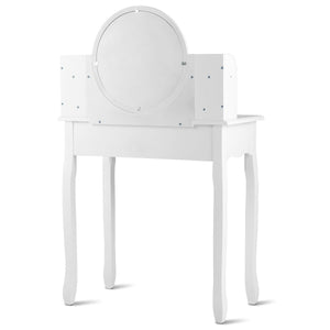 Makeup Vanity Table Set Girls Dressing Table with Drawers Oval Mirror-Black