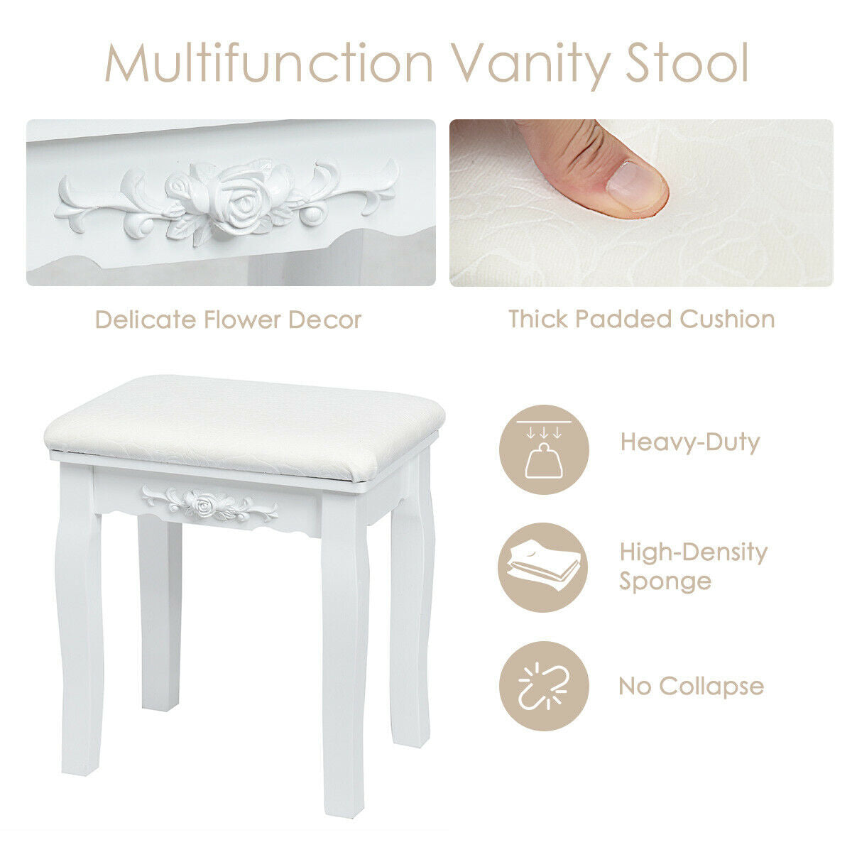 10 Dimmable Lights Vanity Table Set with Lighted Mirror and Cushioned Stool-Black