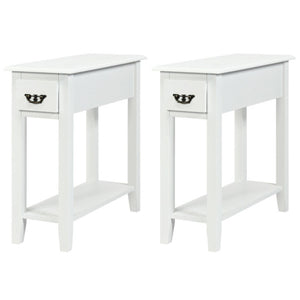 2 Pieces 2 Tier Sofa Side End Table with Drawer and Open Shelf-White