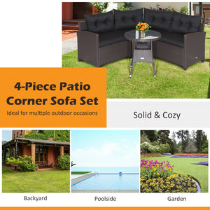 4 Pieces Patio Rattan Furniture Set Cushioned Sofa Glass Table-Navy