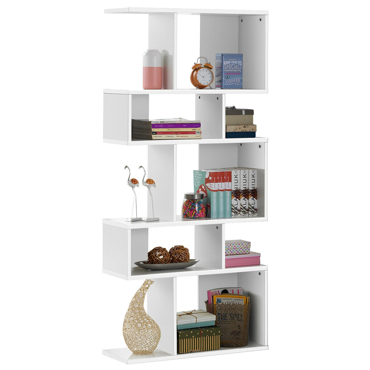 5 Cubes Ladder Shelf Corner Bookshelf Display Rack Bookcase-Gray