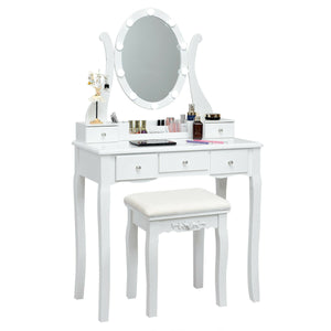 10 Dimmable Lights Vanity Table Set with Lighted Mirror and Cushioned Stool-Black