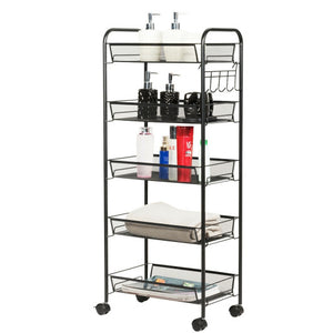 5 Tier Mesh Rolling File Utility Cart Storage Basket-Black