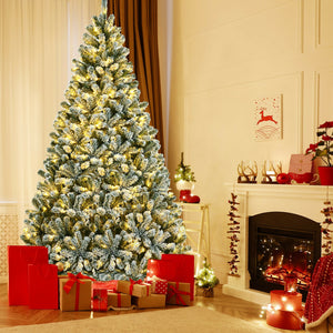 6 Feet Pre-lit Snow Flocked Hinged Christmas Tree with 928 Tips and Metal Stand-6 ft
