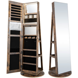 360 ° Rotating Mirrored Jewelry Cabinet Armoire 3 Color LED Modes Lockable-White