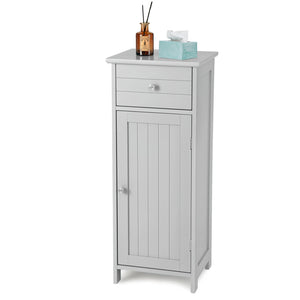 Wooden Bathroom Floor Storage Cabinet with Drawer and Shelf-Gray