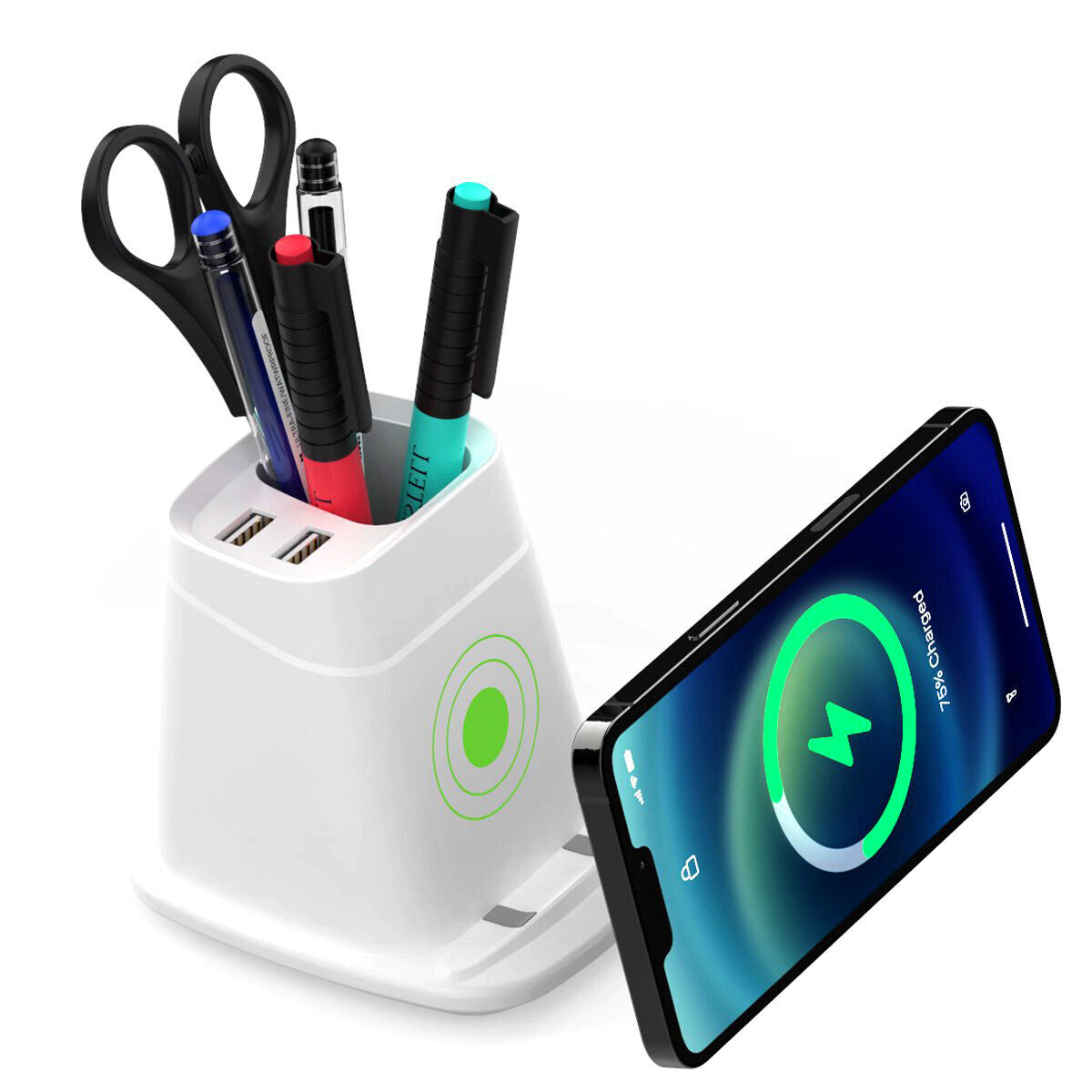 Wireless Charging Stand with Dual USB Charger & Desk Organizer by Infinite Basics