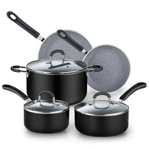 Cook N Home Pots and Pans Nonstick Kitchen Cookware Sets include Saucepan Frying Pan Stockpots 8-Piece Heavy Gauge Stay Cool Handle Marble