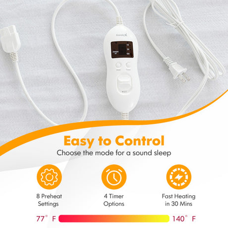 Safe Electric Heated Mattress Pad with 4 Size 8 Temperature 10-Hour Timer-King Size